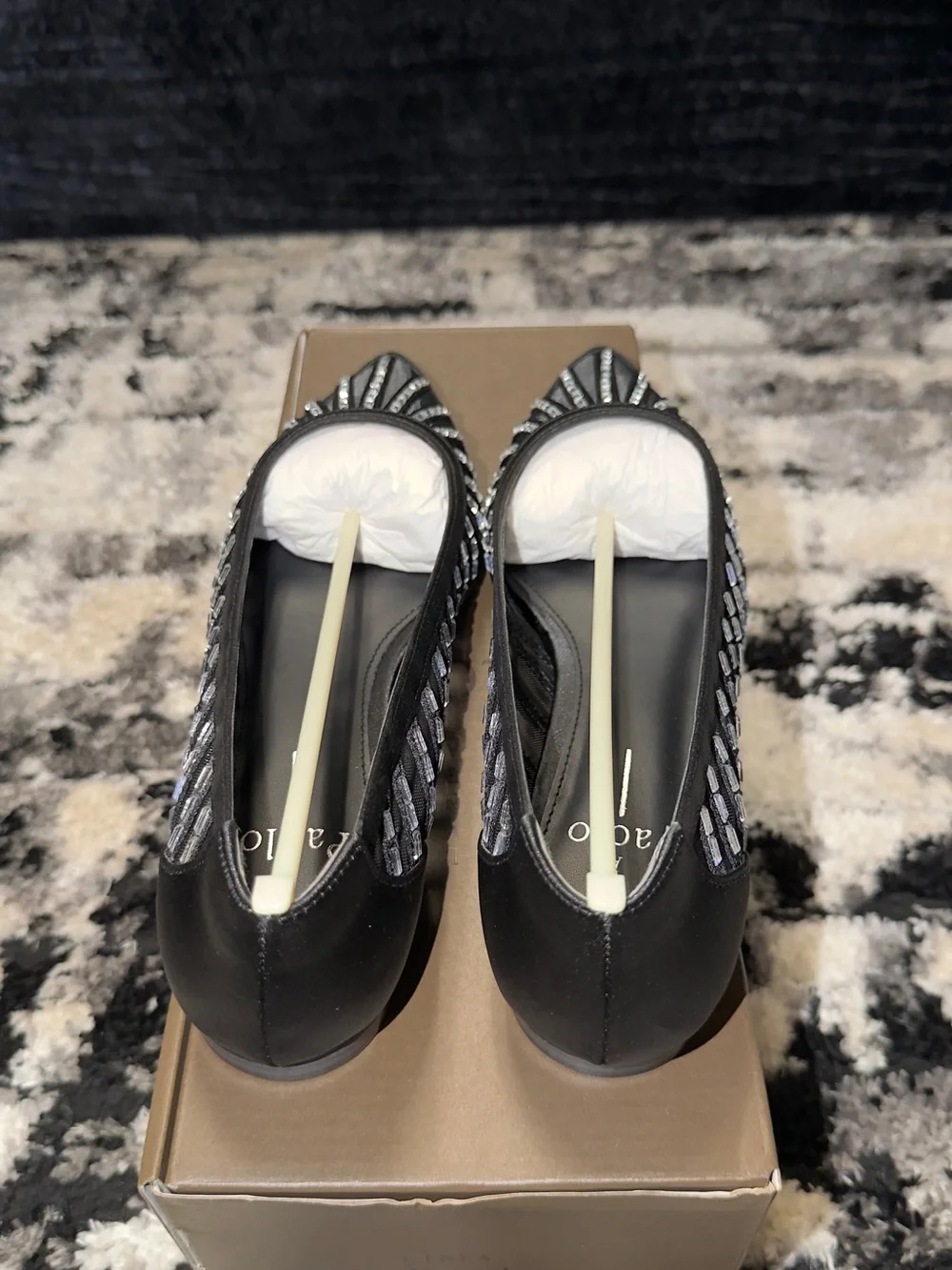 Paolo Black Pointed-Toe Embellished Flats
